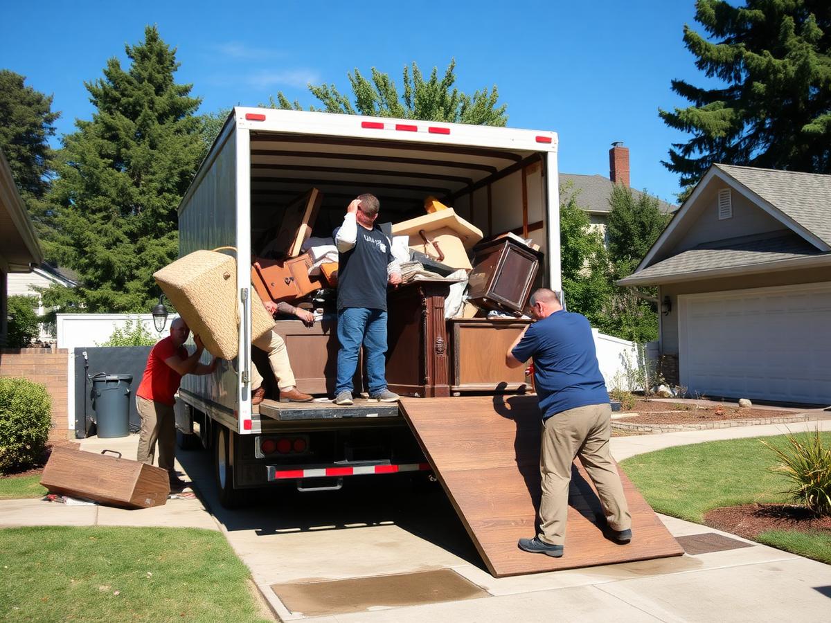 Crew loading unwanted furniture for junk removal
