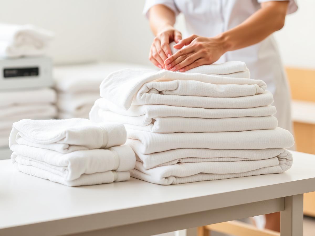 Freshly folded laundry stacked on a table